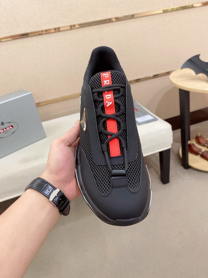 Prada Men's Leather Mesh Sneakers – New Collection in Charcoal Grey