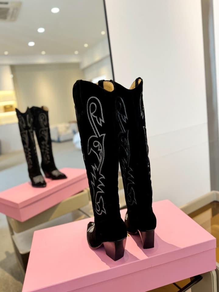 Paris Texas Embroidered Knee-High Boots in Black With Tone-on-tone Embroidery