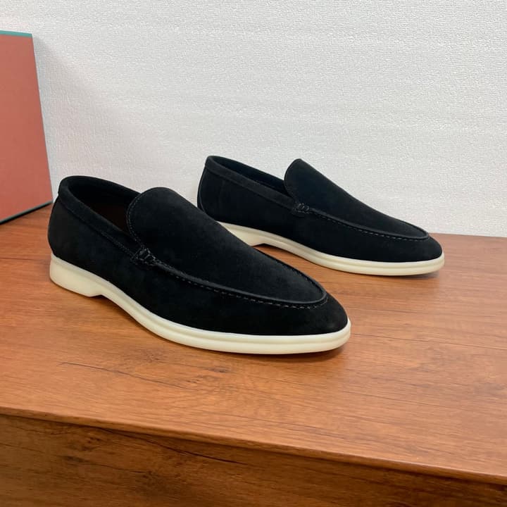 Loro Piana Suede Slip-On Loafers in Black Suede