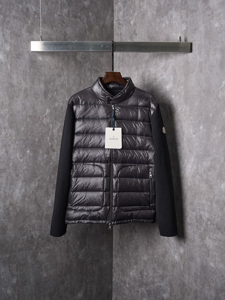 Moncler Men's Wool Knit Down Cardigan in Black Padded Knit Cardigan