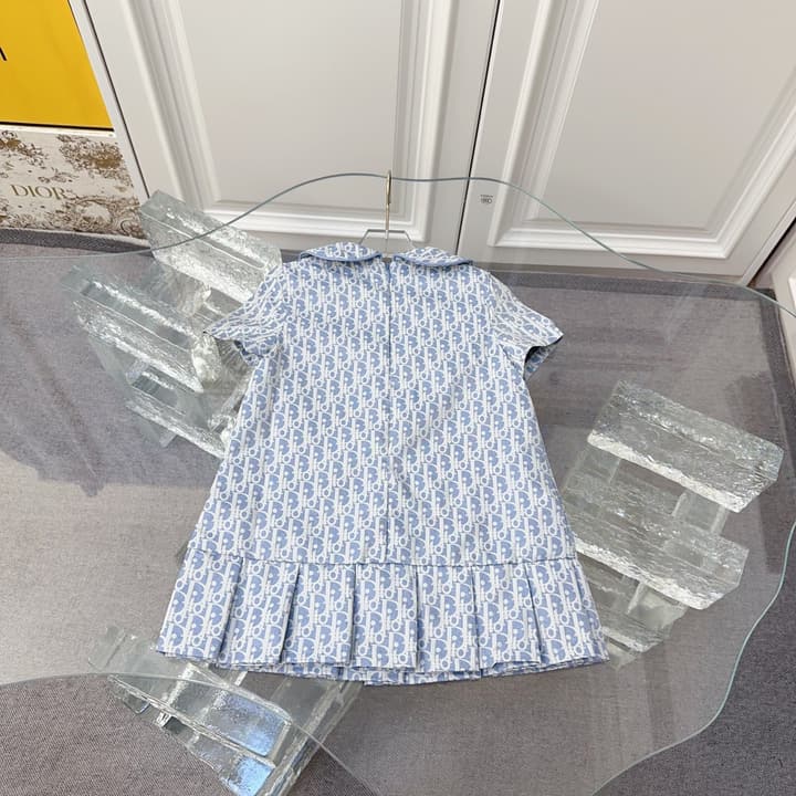Dior Kids Monogram Pleated Dress Sibling Set – 2026SS – Kids Collection in Light Blue Monogram