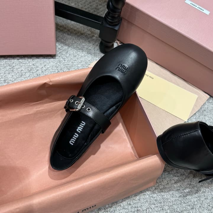 Miu Miu Pointed-Toe Mary Jane Ballet Flats – 2026 Runway Collection