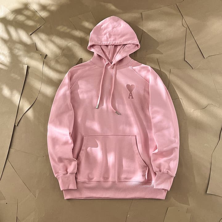 Ami Paris Ami de Coeur Macaron Zip Hoodie in Pastel Pink