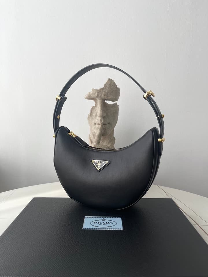 Prada Arque Cowhide Shoulder Bag in Black