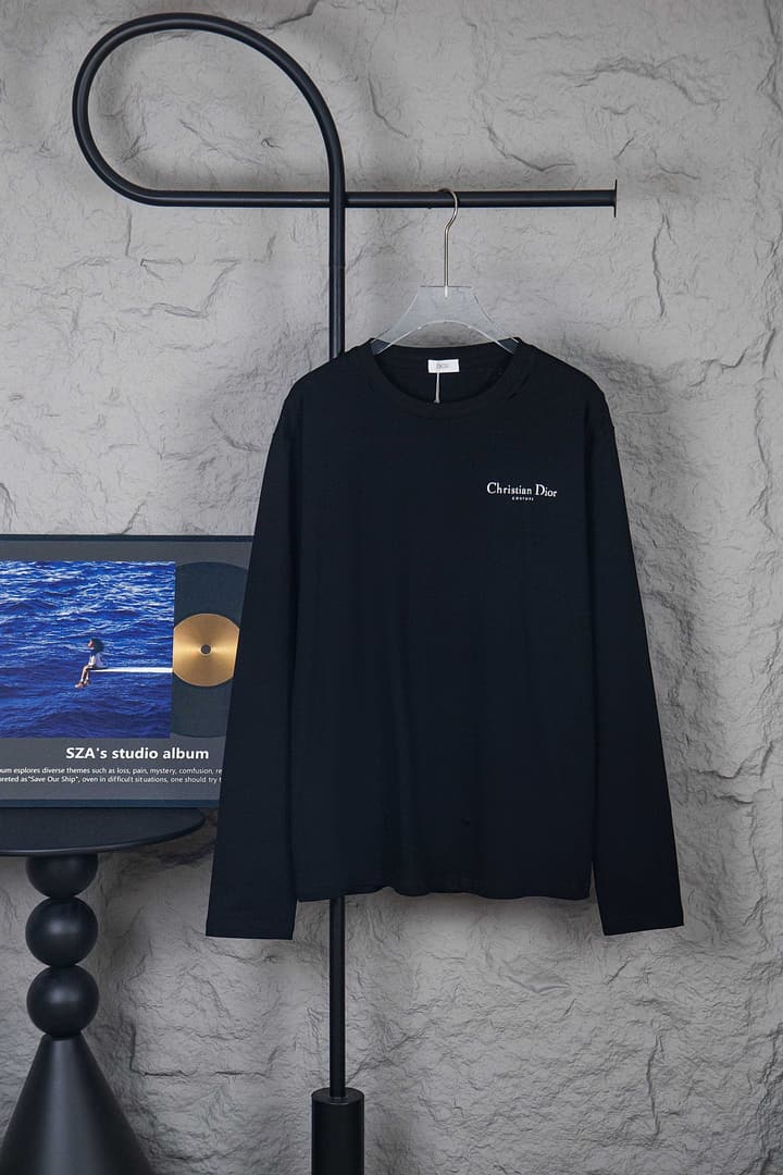 Dior Classic English Letter Long Sleeve T-Shirt in Black