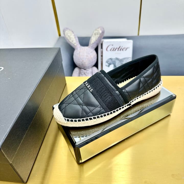 Dior Granville Embroidered Espadrille Flats in Beige/brown Oblique Pattern