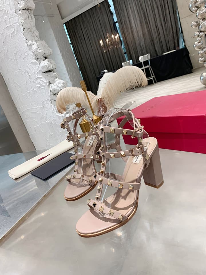Valentino Studded Classic Block Heel Sandals in Black With Black Studs 6.5cm Heel