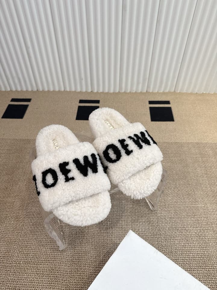 Loewe Classic Autumn/Winter Wool Slippers in Black With White Text