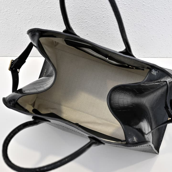 The Row Margaux Crocodile Embossed Tote in Black Crocodile Embossed