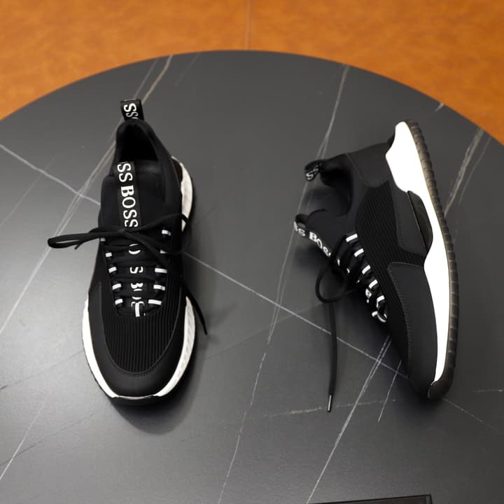 Boss Men's Knit Sneakers in Black Laced