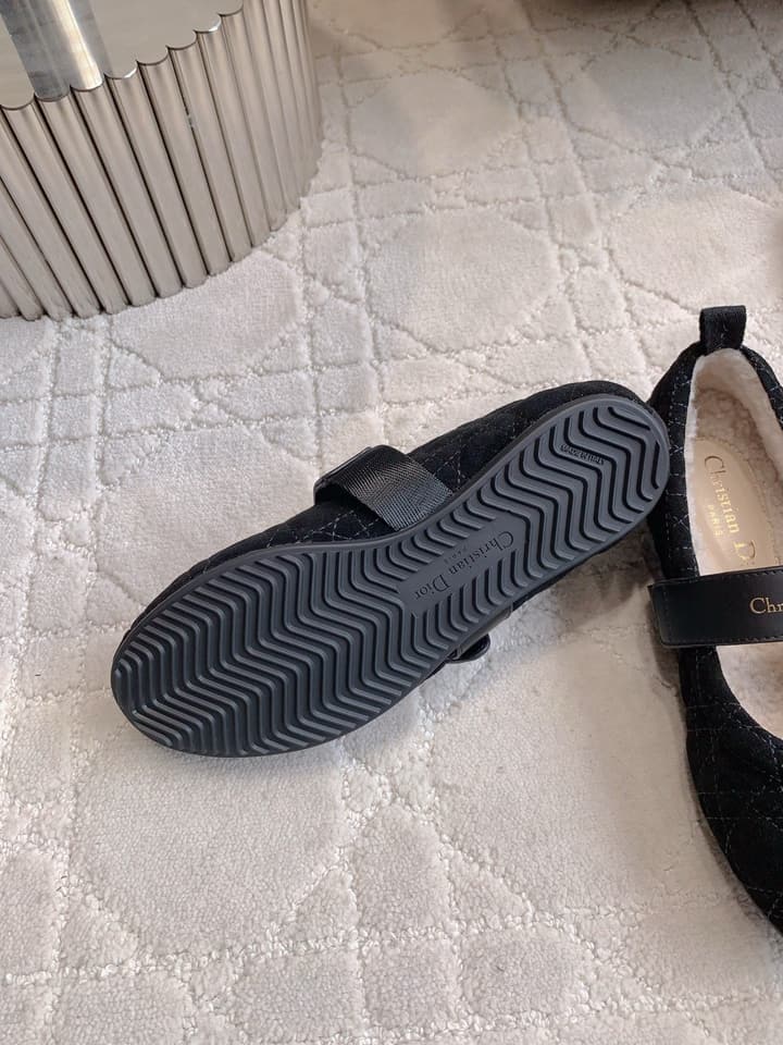 Dior Quilted Wool Mary Jane Flats in Black Suede