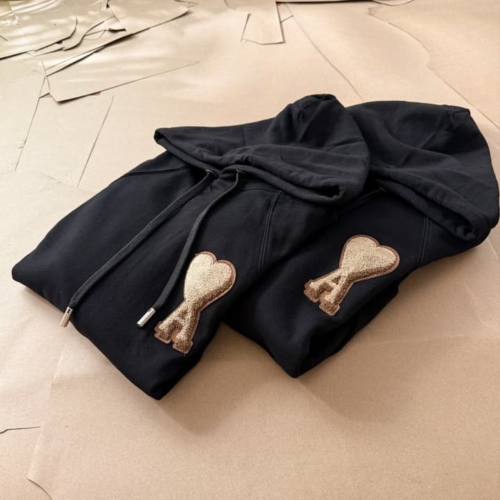 Ami Paris Towel Embroidered Heart Boxy Hoodie – 25FW in Classic Black