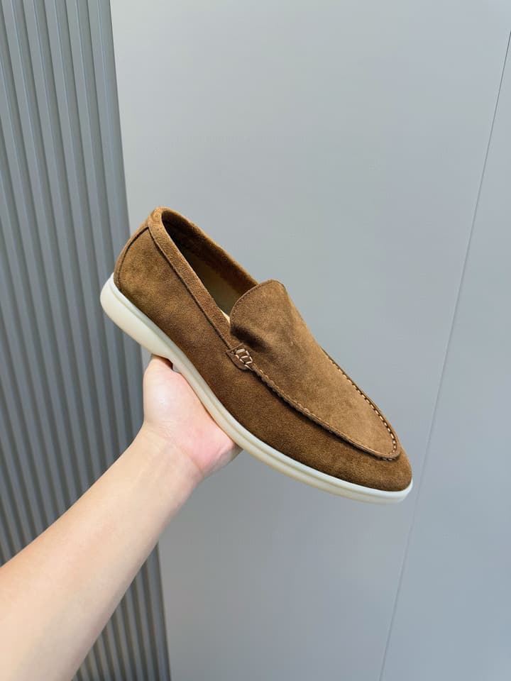 Loro Piana Italian Handmade Suede Loafers in Camel Brown Suede