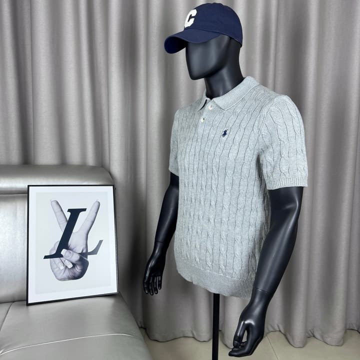 Ralph Lauren Classic Cable Knit Polo Sweater in Black
