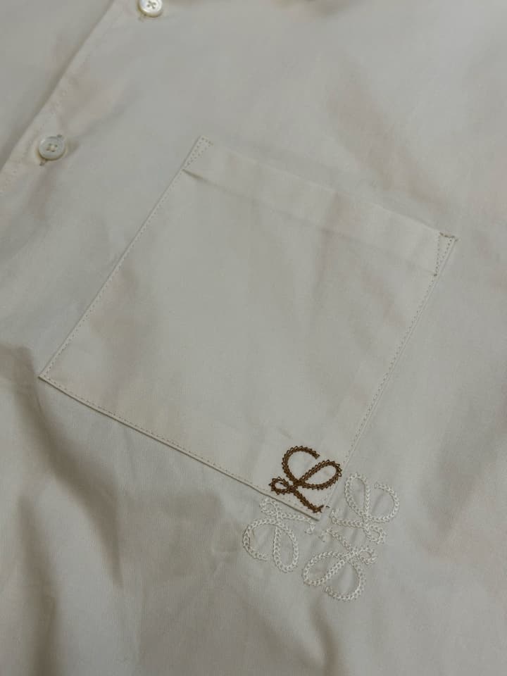 Loewe Anagram Two-Tone Embroidered Pocket Shirt in Cream