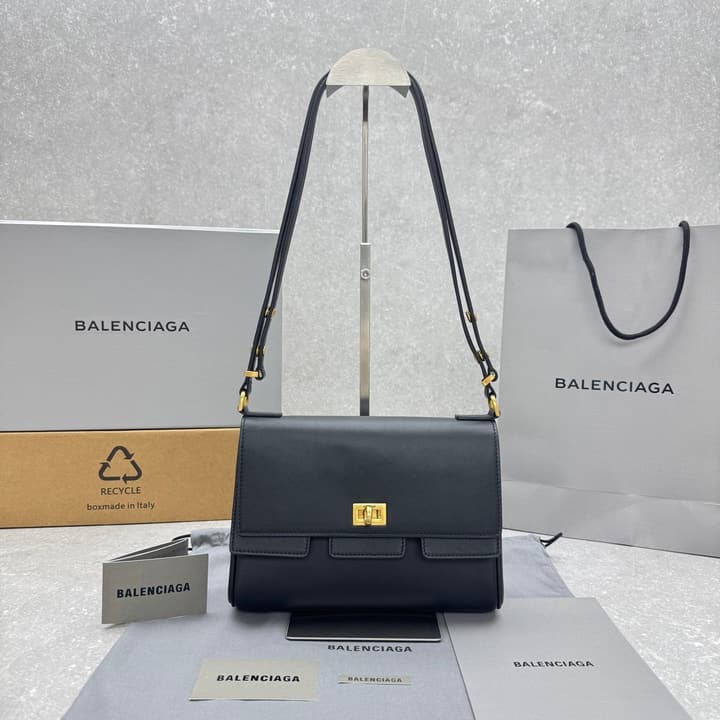 Balenciaga Bel Air Flap Small Shoulder Bag in Classic Black Leather
