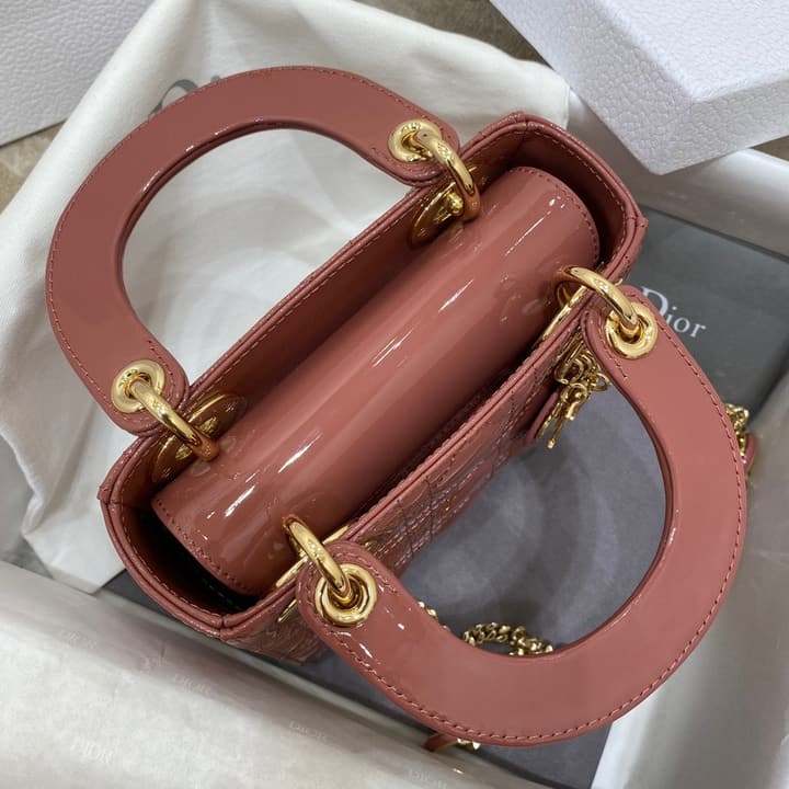 Dior Lady Dior Mini Patent Crossbody Bag in Cherry Red Patent