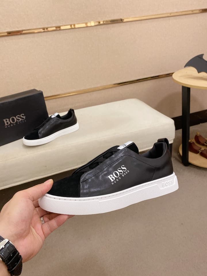 Boss Casual Leather Loafers in Glossy Black Toe
