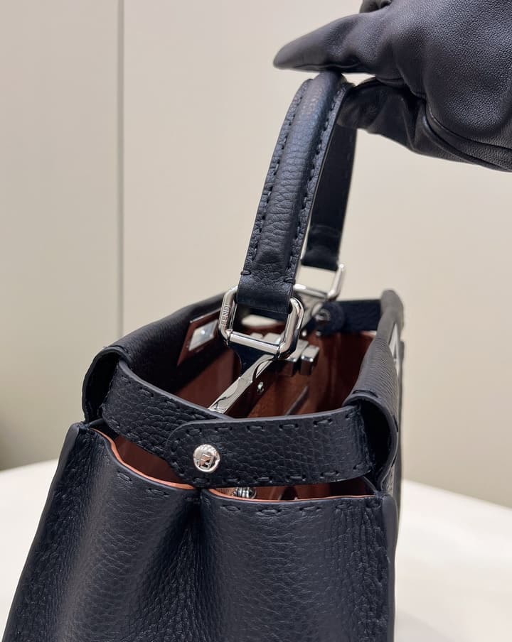 Fendi Classic Peekaboo Handbag in Classic Black With Patterned Strap