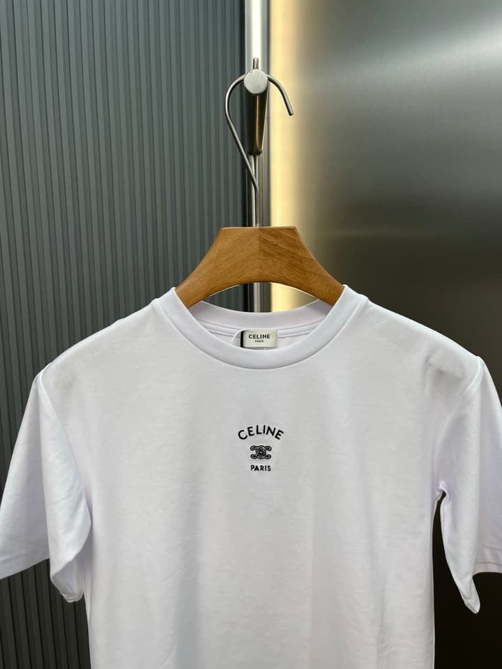Celine Triomphe Embroidered Loose T-Shirt in Grey