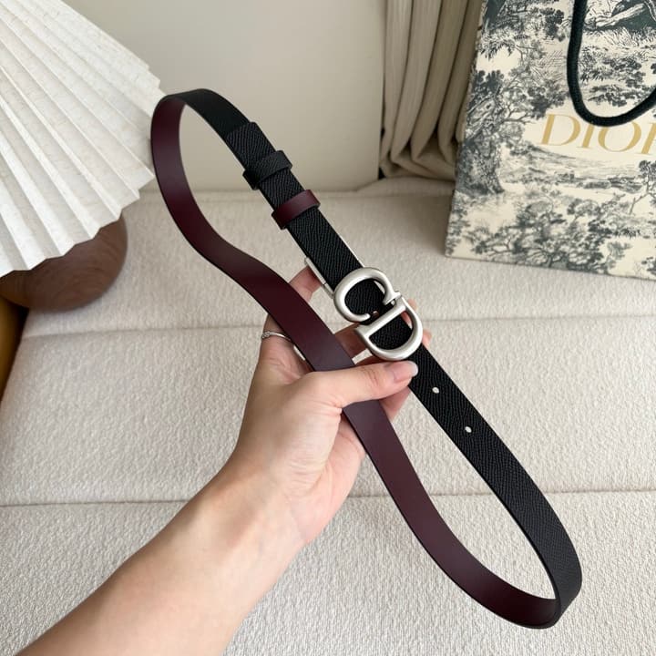 Dior Reversible Calfskin CD Buckle Belt in Black/burgundy With Gold Hardware