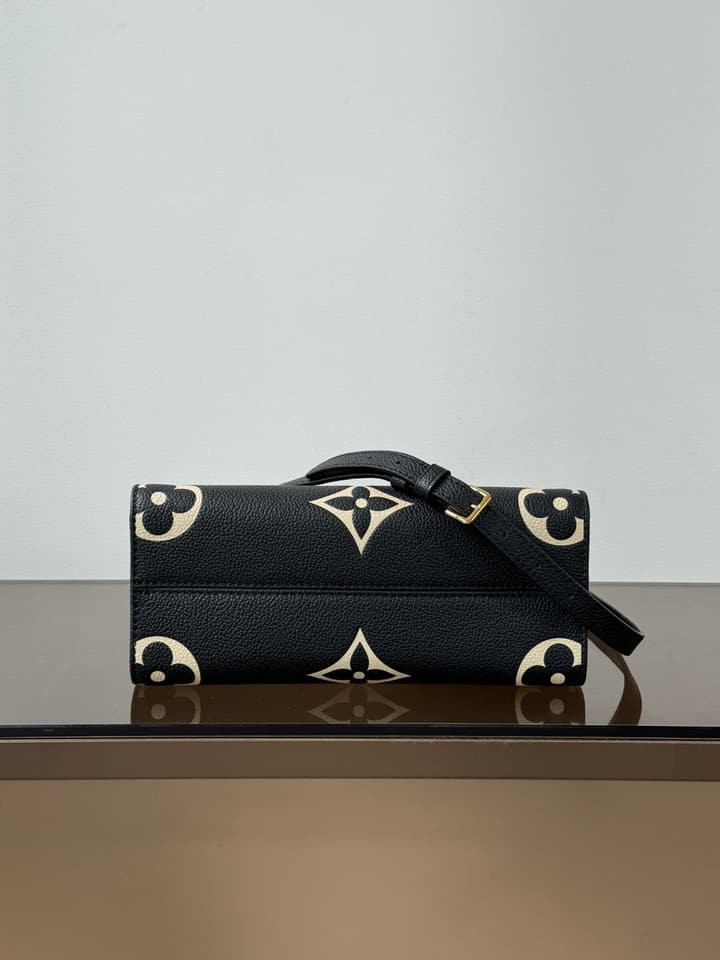 Louis Vuitton OnTheGo Small Tote Bag in Black Contrasting Monogram With Red Lining