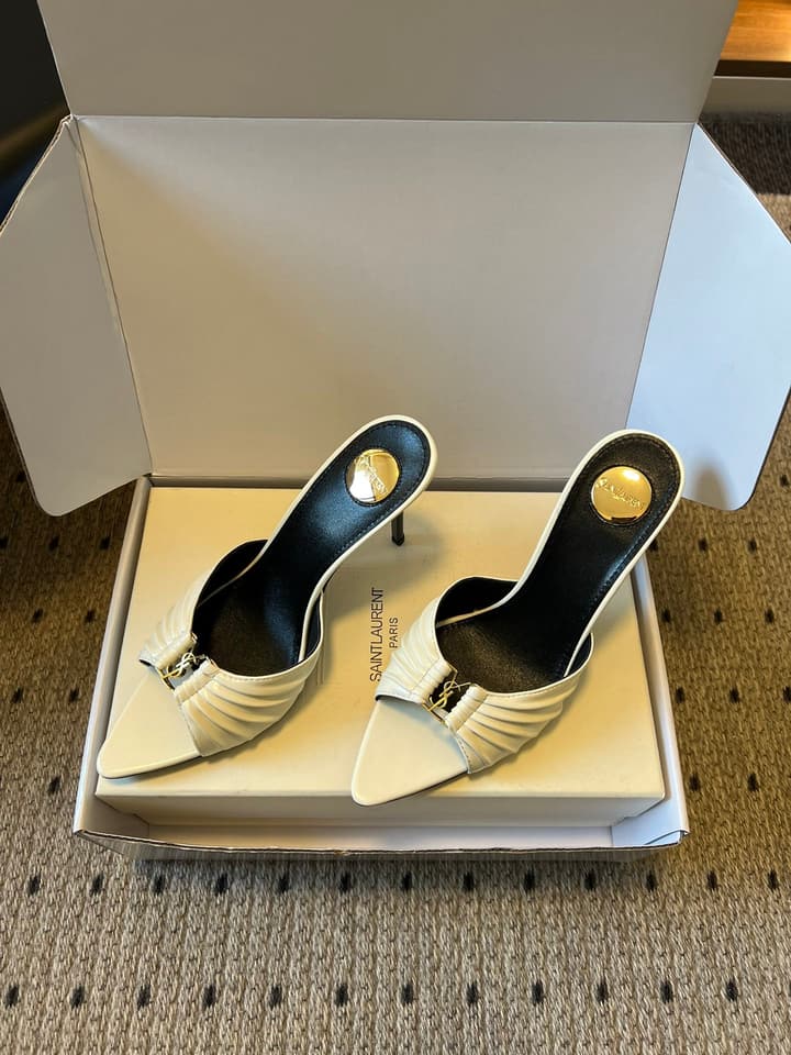 Saint Laurent Ruched Leather Mules – 26SS in Beige