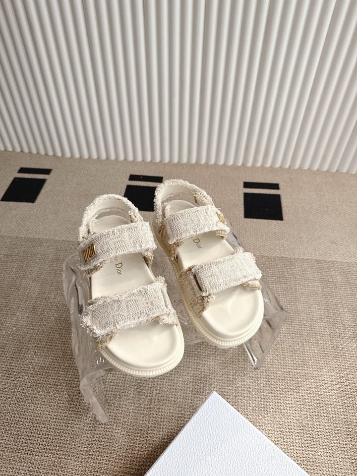 Dior Velcro Summer Sandals in Bright Cream Woven