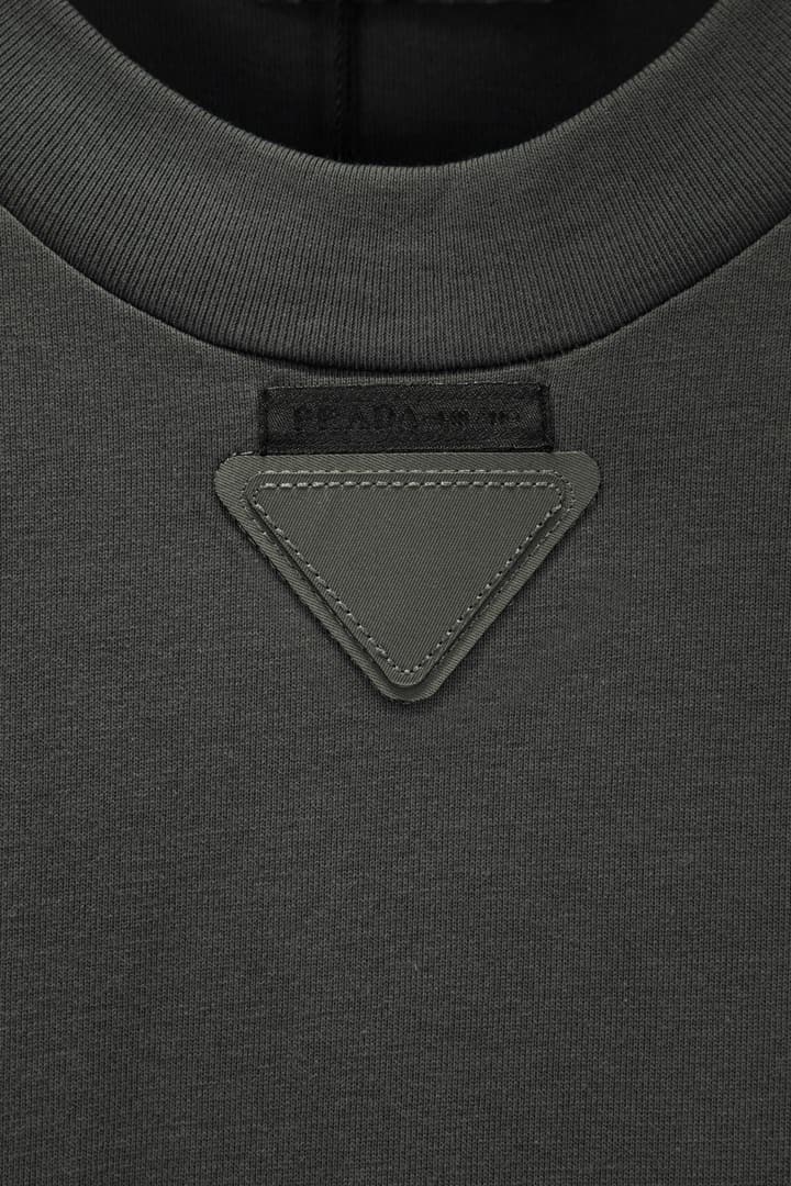 Prada Embroidered Oversize Long Sleeve T-Shirt in Deep Dark Gray