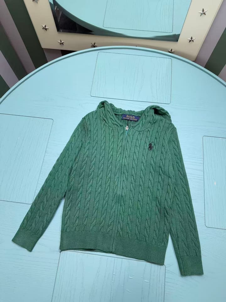 Ralph Lauren Classic Knit Cardigan – 2025SS – Kids Collection in Muted Sage Green