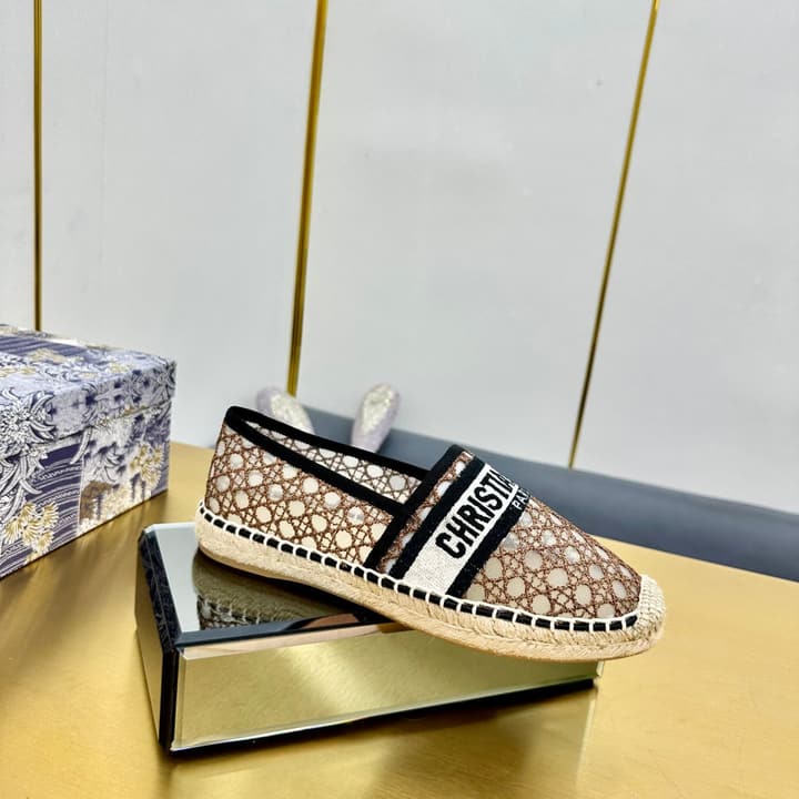Dior Granville Embroidered Espadrille Flats in Beige/brown Oblique Pattern