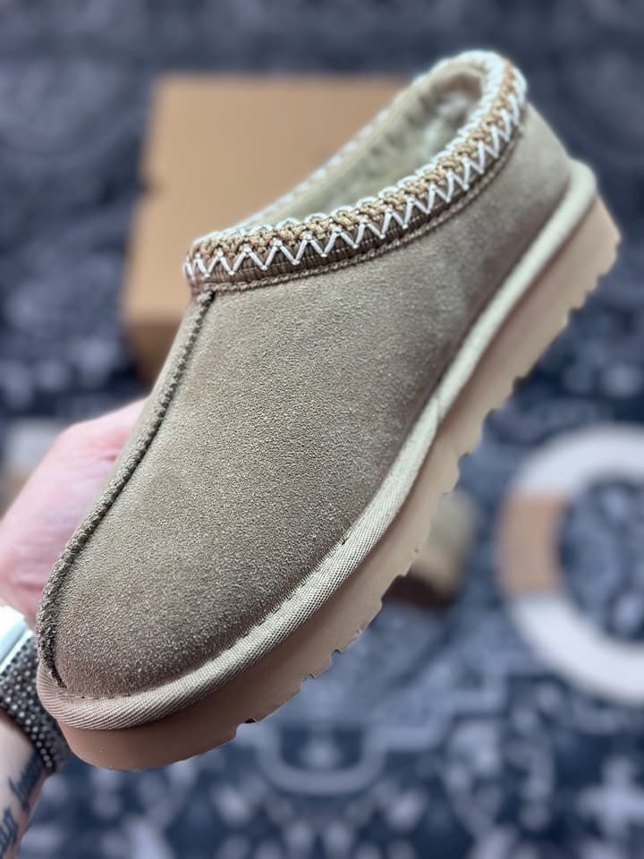 UGG Tazz Thin Sole Sheepskin Snow Boots in Black With White Patterned Trim