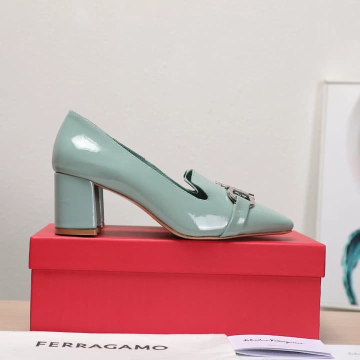 Ferragamo Classic Square Toe Pumps in Brown