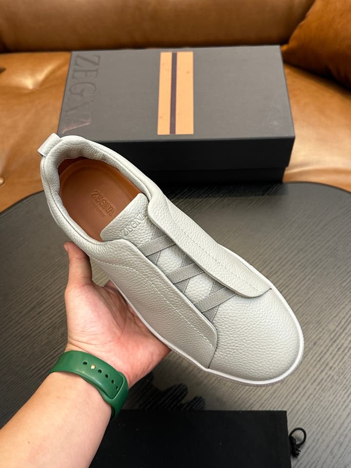 Zegna Triple Stitch™ Low-Top Sneakers in Leather Off-white