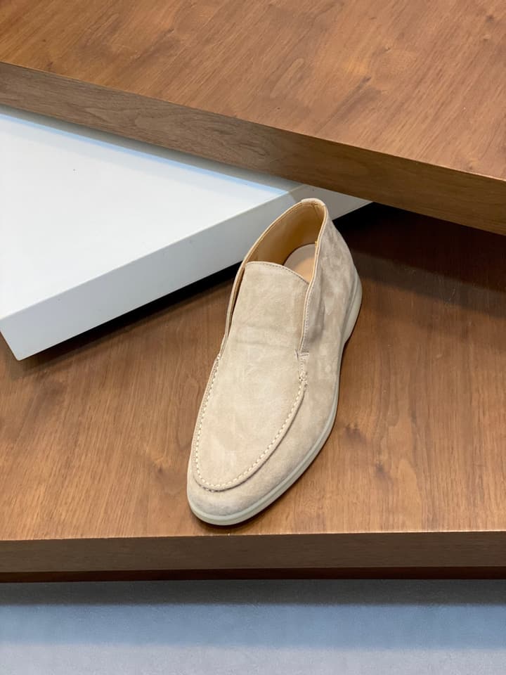 Loro Piana Suede Leather Slip-On Loafers in Camel Tan Suede