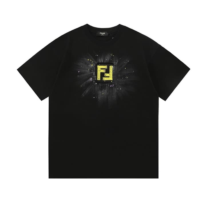 Fendi Embroidered Double F Logo Inkjet T-Shirt – 2025SS in Black