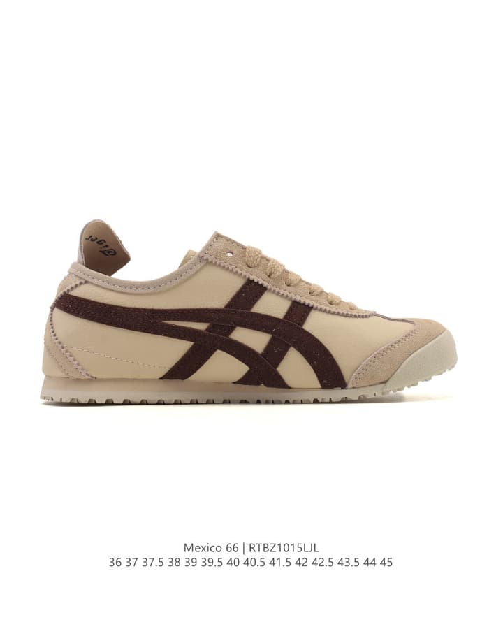Onitsuka Tiger Mexico 66 Classic Sneakers in Beige With Dark Brown Stripes