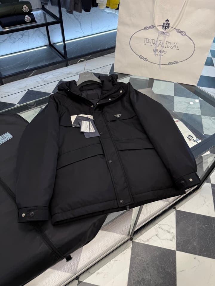 Prada Re-Nylon Classic Down Jacket in Black Re-nylon Down Jacket
