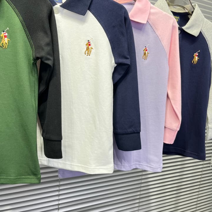 Ralph Lauren Color-block Long Sleeve Polo Shirt – Autumn Collection – Kids Collection in Lavender And Pink Color Block