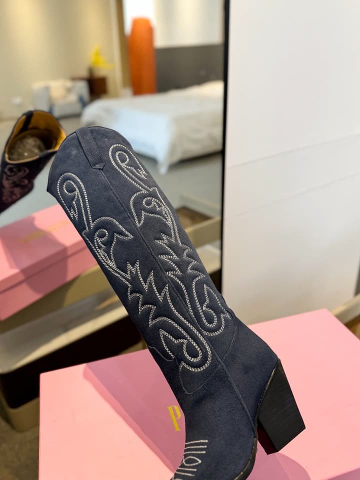 Paris Texas Embroidered Knee-High Boots in Black With Tone-on-tone Embroidery