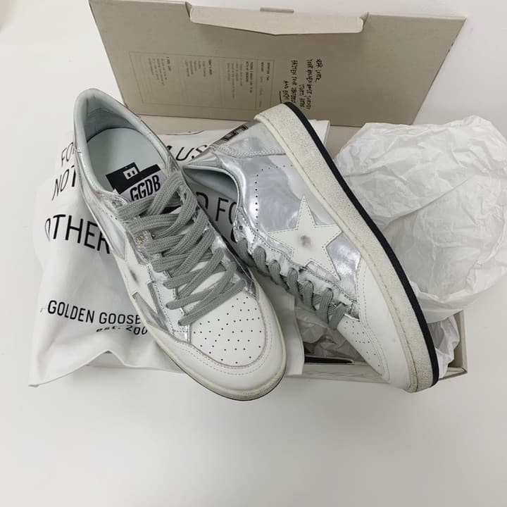Golden Goose Ball Star Distressed Sneakers – 2023 Spring Collection in Grey Patchwork Black Star