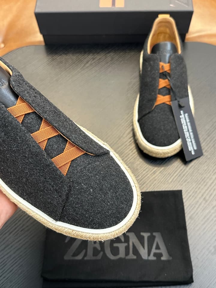 Zegna Triple Stitch Low-Top Sneakers in Dark Charcoal