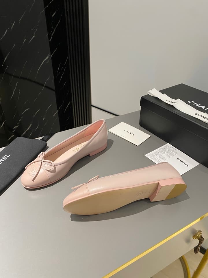 Chanel Classic Ballet Flats in Tan With Black Cap Toe