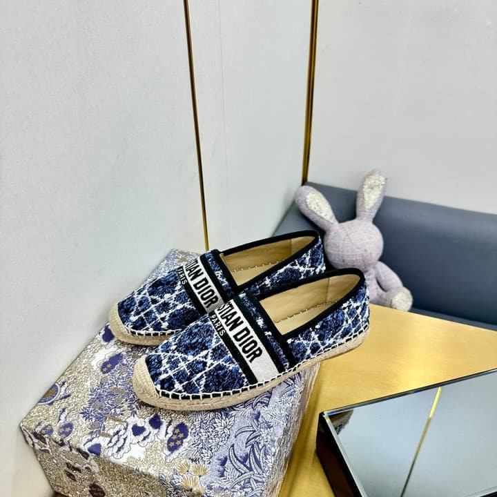 Dior Granville Embroidered Espadrille Flats in Beige/brown Oblique Pattern