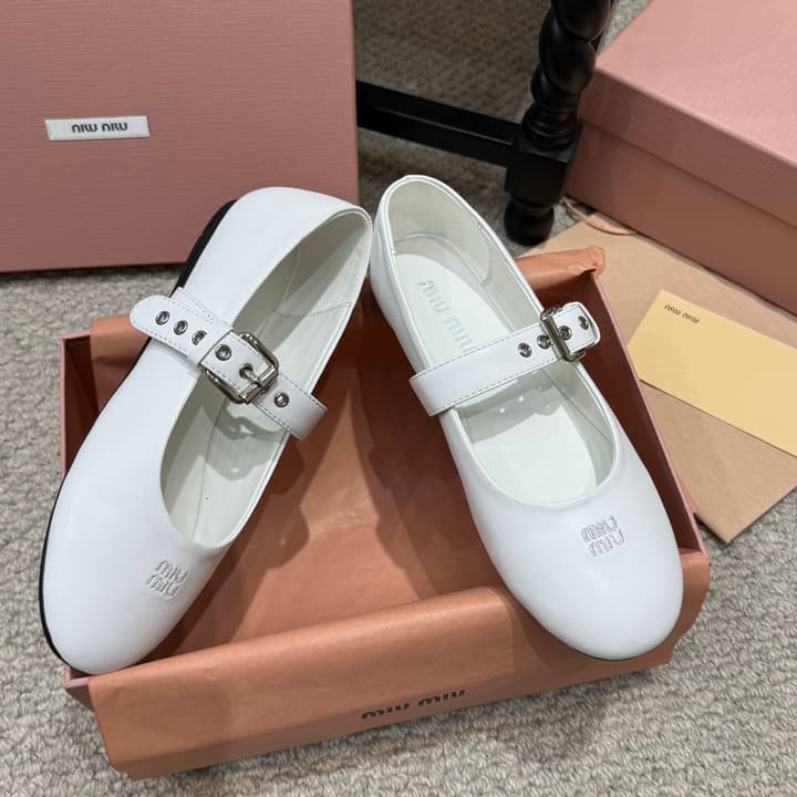 Miu Miu Pointed-Toe Mary Jane Ballet Flats – 2026 Runway Collection