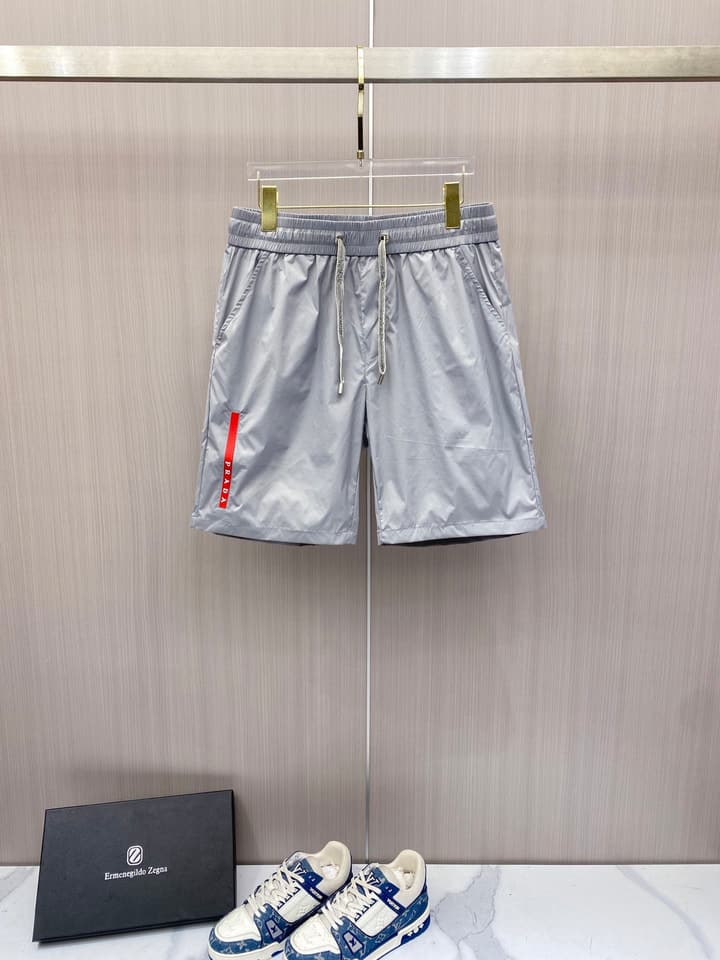 Prada Quick-Dry Drawstring Beach Shorts – 2026SS in Light Grey