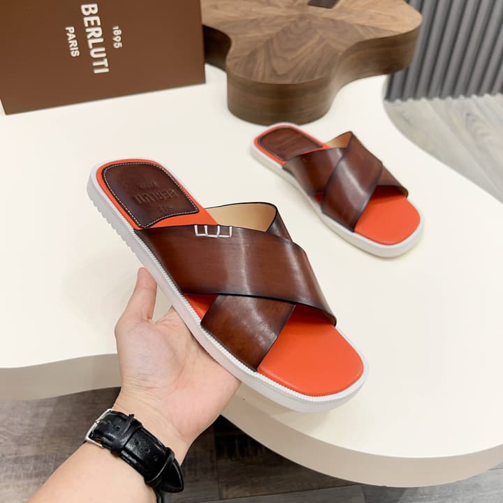 Berluti Hand-Painted Calfskin Slippers in Matte Black