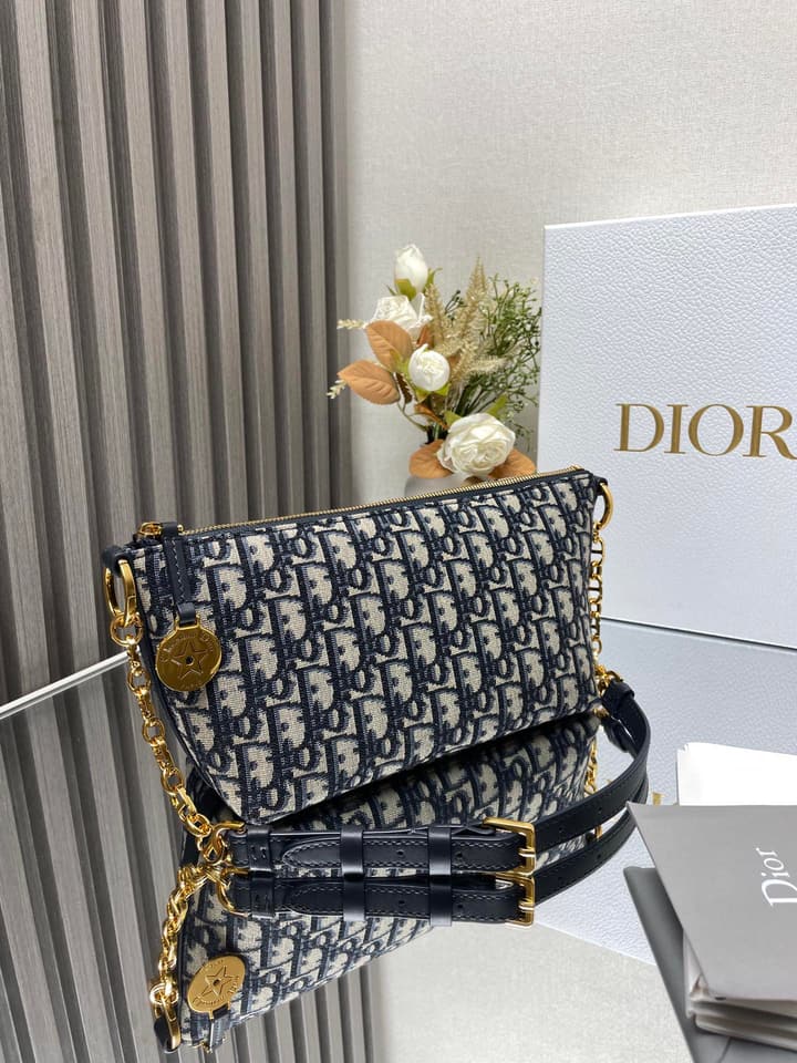 Dior Diorstar Hobo Chain Bag – Spring/Summer Collection – 2024 in Blue Oblique Jacquard Hobo Bag
