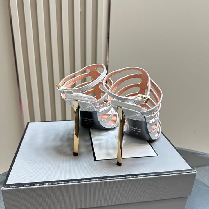 Tom Ford Metallic Slingback Mesh Heels – 2024 Runway Collection in Beige
