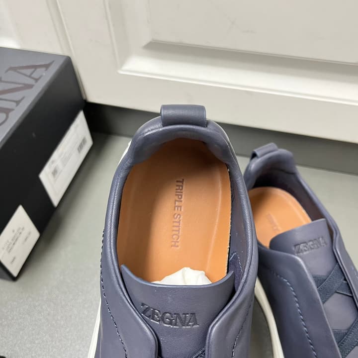 Zegna SECONDSKIN Triple Stitch™ Sneakers in Navy Blue